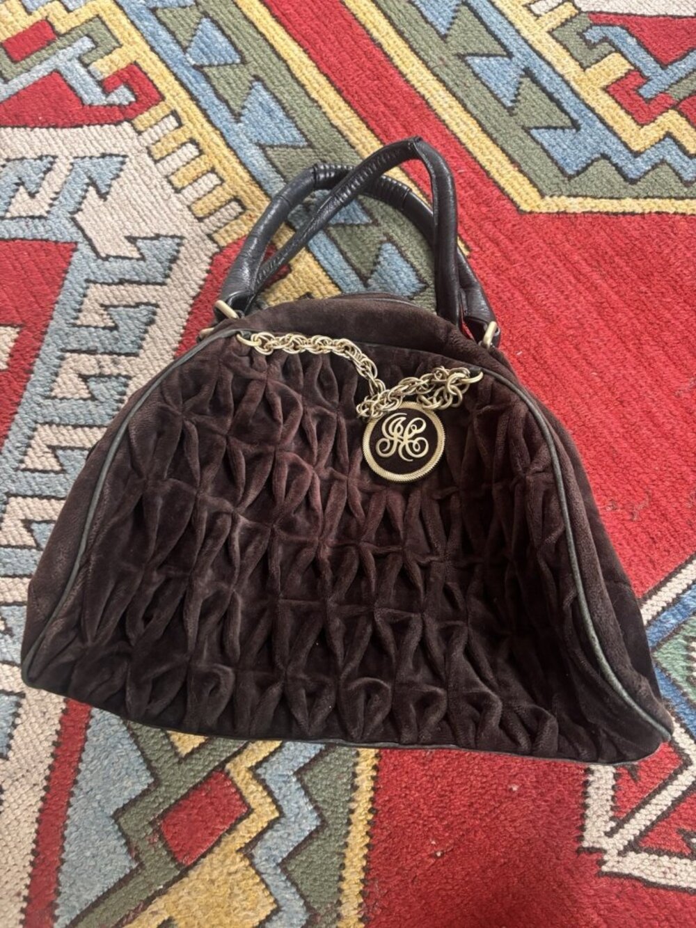 Juicy Couture Y2K Vintage Bag Velvet Black Brown Faded Womens Chunky Chain
